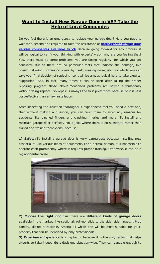 Want To Install New Garage Door In Va Take The Help Of Local Compani