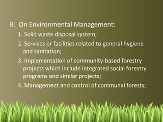 The Philippine Administrative System 
The administrative system of the Republic 
of the Philippines is comprised of a central 
government and its territorial and political 
subdivisions, which enjoy local autonomy: 
the provinces, cities, municipalities and 
barangays 
 