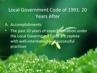 Best Practices in Local 
Governance 
A. Galing Pook Foundation 
1. Galing Pook Awardees 
 Social Development Sector 
 Health, Nutrition and Water 
 Education 
 Socialized Housing 
 Youth, Sports,Tourism and Culture 
www..galigpook.com 
 