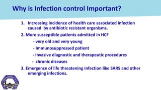 Why is Infection control Important?
1. Increasing incidence of health care associated infection
caused by antibiotic resis...