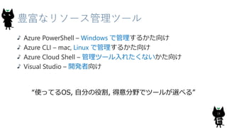 Nʥ꥽`ĩ`
Azure PowerShell C Windows ǹ뤫
Azure CLI C mac, Linux ǹ뤫
Azure Cloud Shell C ĩ`줿ʤ
Visual Studio C _k
14
ʹäƤOS, Է֤۸, Ұǥĩ`뤬x٤롱
 