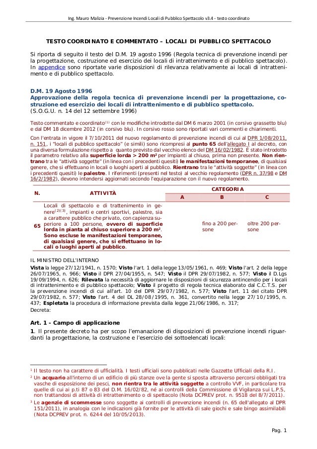 Norme Antincendio Locali Di Pubblico Spettacolo