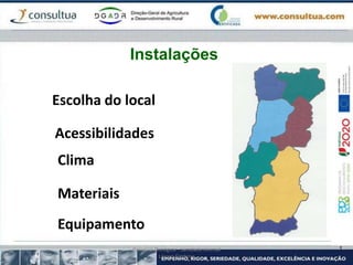 Acessibilidades
Escolha do local
Clima
Materiais
Equipamento
Instalações
Pecuária Biológica - Sanidade Animal
Lázaro Simbine
 