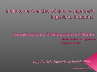 Instituto de Ciencias Básicas e Ingeniería
                      Ingeniería Industrial



                             Fundamentos de Ingeniería
                             Primer semestre




             Ing. Patricia Eugenia Grimaldo Piña
                                      Noviembre de 2012
 