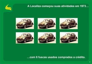 A Localiza começou suas atividades em 1973…




…com 6 fuscas usados comprados a crédito.
                                              2
 