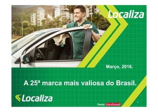 1
Fonte:
A 25ª marca mais valiosa do Brasil.
Março, 2016.
 