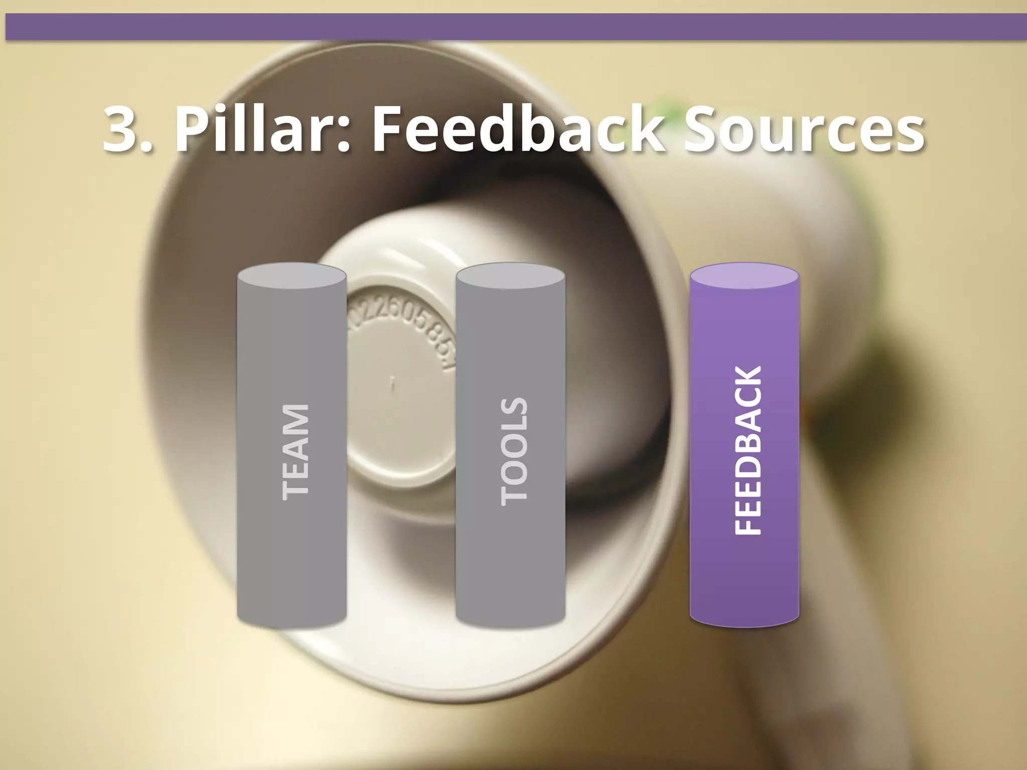 TEAM	
  
TOOLS	
  
FEEDBACK	
  
3. Pillar: Feedback Sources
 