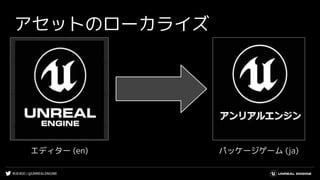 #UE4DD | @UNREALENGINE
アセットのローカライズ
エディター (en) パッケージゲーム (ja)
 