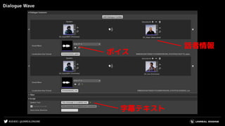 #UE4DD | @UNREALENGINE
Dialogue Wave
字幕テキスト
話者情報
ボイス
 