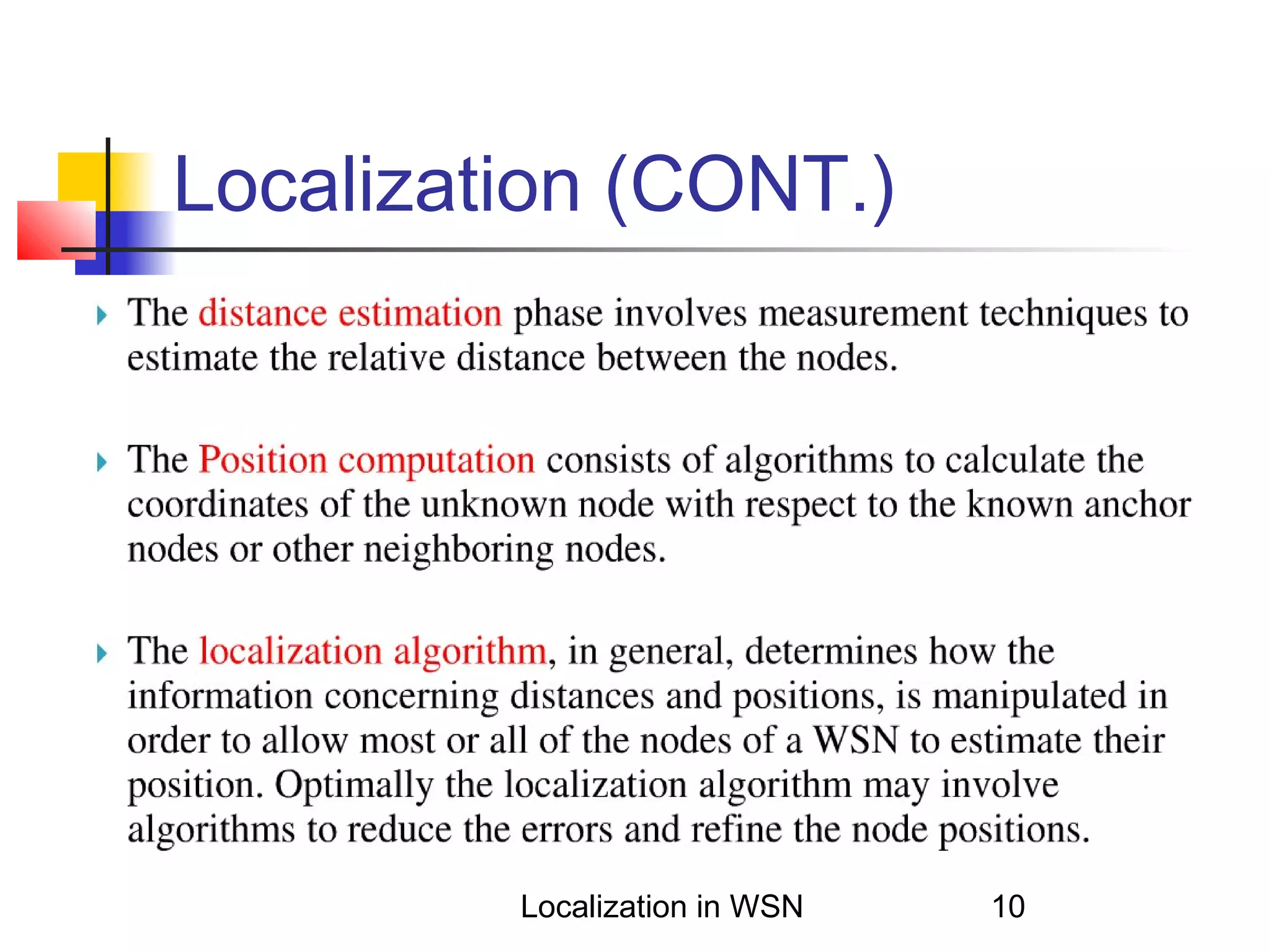 Localization (CONT.)

Localization in WSN

10

 