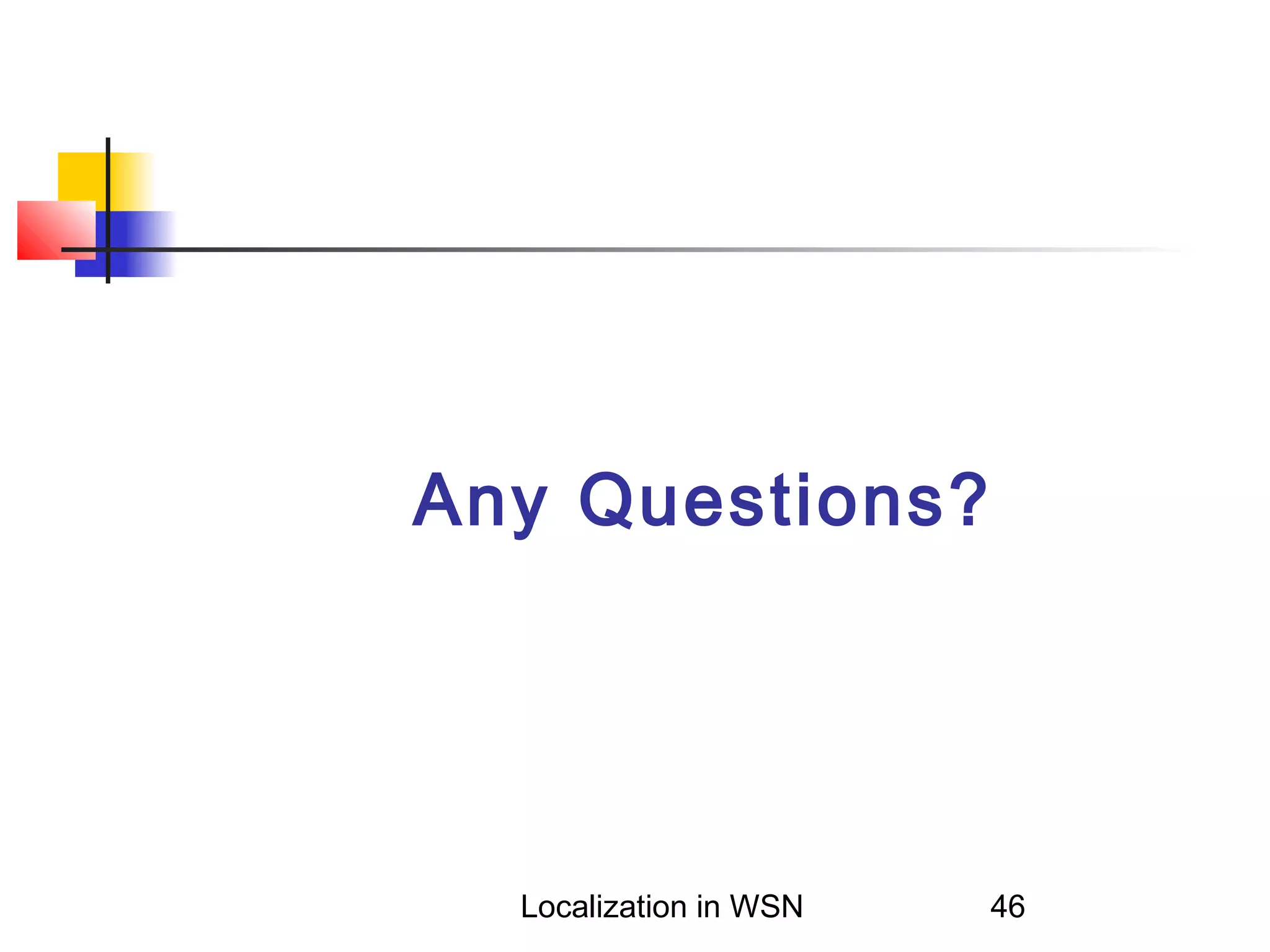 Any Questions?

Localization in WSN

46

 