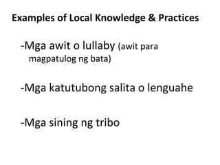 Awit Lods Examples Local knowledge | PPTX