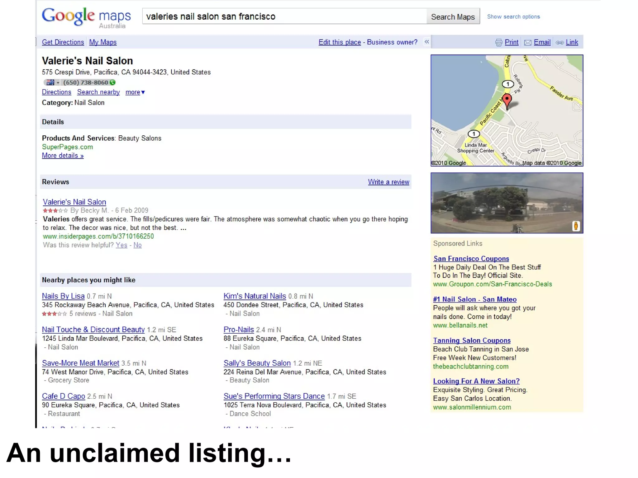 An unclaimed listing… 