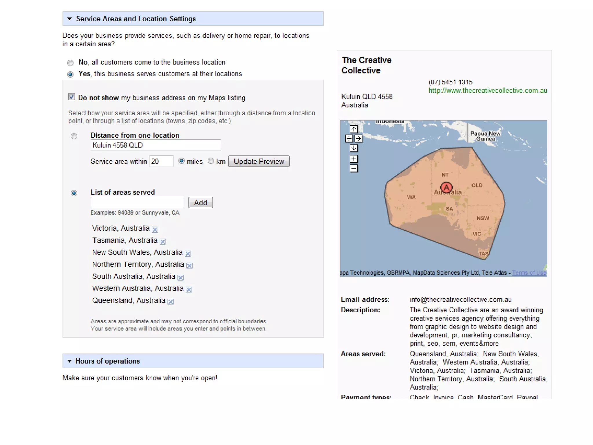 Specify Service Areas & Location Settings 
