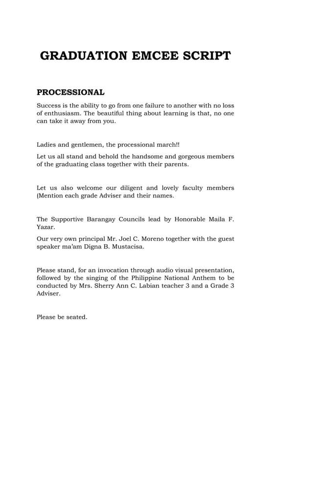 Graduation ceremony script for elementary | DOCX