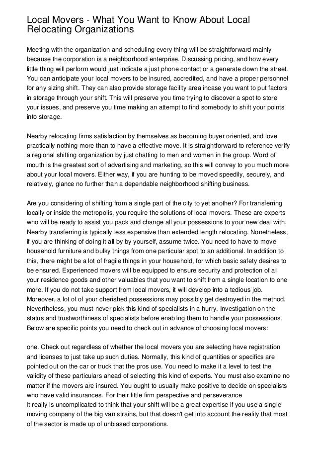 Local Movers - What You Want to Know About Local Relocating Organizations