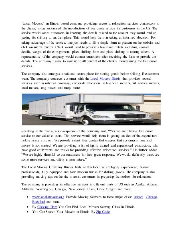 ‘Local Movers’ Offering Free Quotes