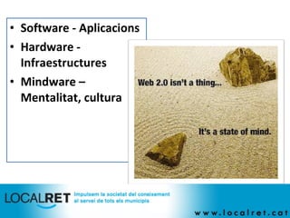 <ul><li>Software - Aplicacions </li></ul><ul><li>Hardware - Infraestructures </li></ul><ul><li>Mindware – Mentalitat, cult...