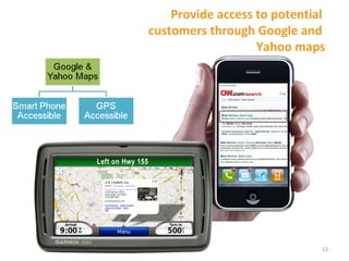Provide access to potential  customers through Google and  Yahoo maps 