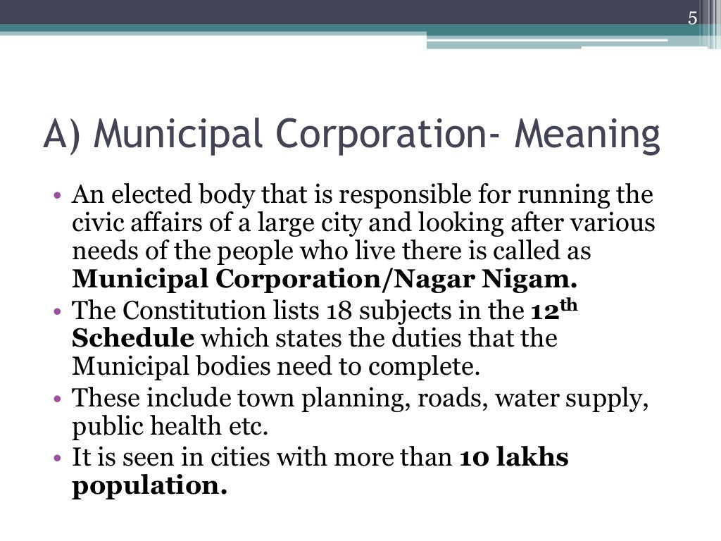 Local Self Government Urban Local Institutions