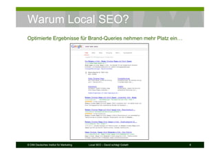 © DIM Deutsches Institut für Marketing Local SEO – David schlägt Goliath 8
Warum Local SEO?
Optimierte Ergebnisse für Brand-Queries nehmen mehr Platz ein…
 