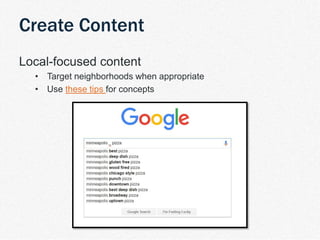 | TDM Customer Journey 30
Local-focused content
• Target neighborhoods when appropriate
• Use these tips for concepts
Create Content
 