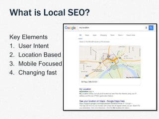 | TDM Customer Journey 6
Key Elements
1. User Intent
2. Location Based
3. Mobile Focused
4. Changing fast
What is Local SEO?
 