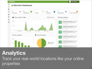 !10
Analytics
Track your real-world locations like your online
properties
 