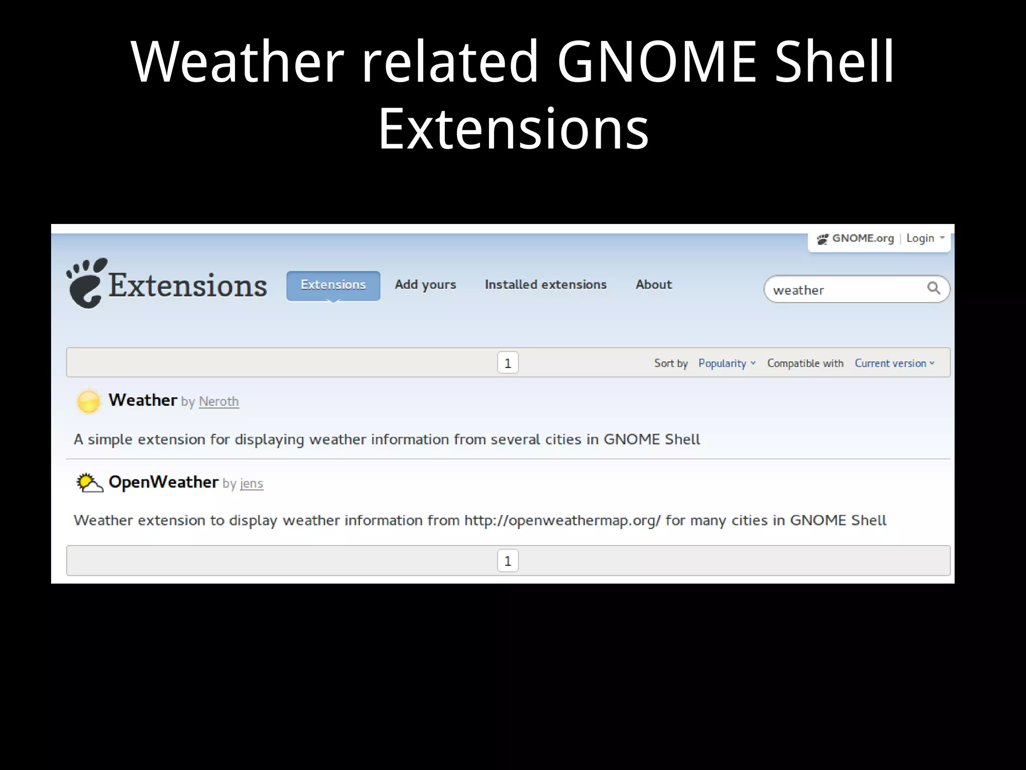 Weather related GNOME Shell
Extensions
 