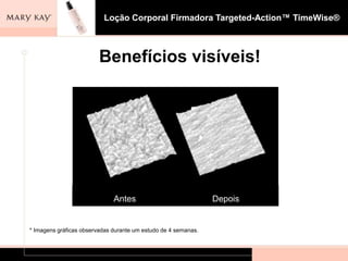 Loção Corporal Firmadora Targeted-Action™ TimeWise®



                         Benefícios visíveis!




                              Antes                             Depois


* Imagens gráficas observadas durante um estudo de 4 semanas.
 