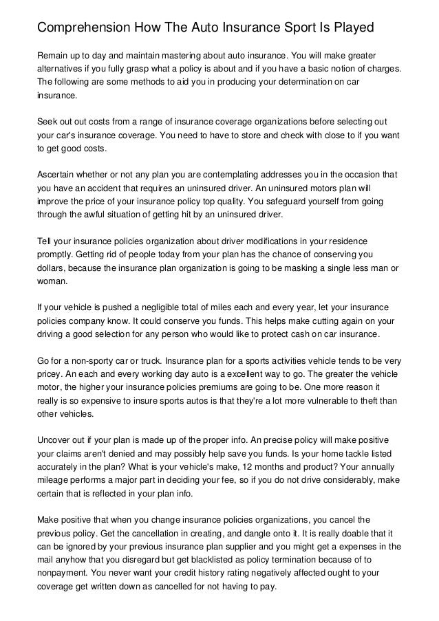 Comprehension How The Auto Insurance Sport Is Played Comprehension How The Auto Insurance Sport Is Played