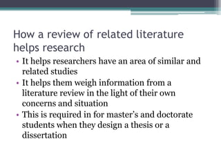Researchit Locating and reviewing the literature | PPTX