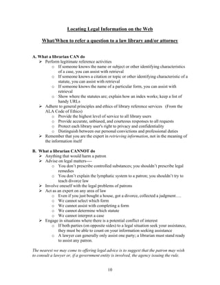 Locating Legal  Information On The Web