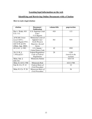 Locating Legal  Information On The Web