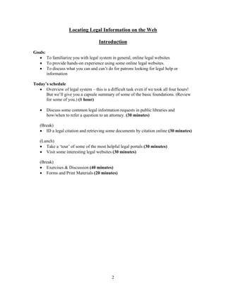 Locating Legal  Information On The Web