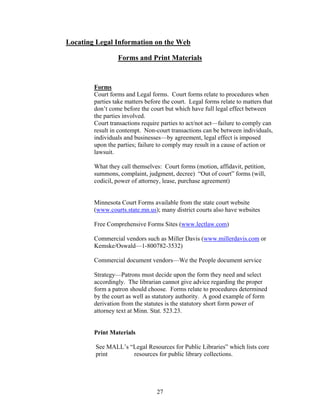 Locating Legal  Information On The Web