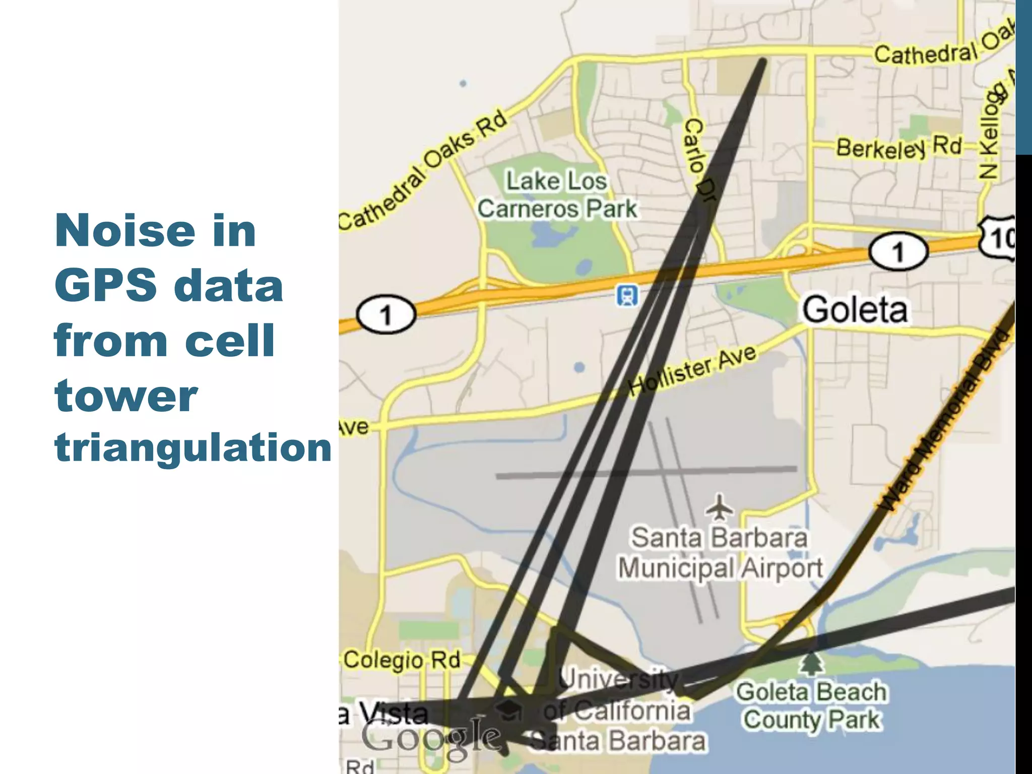 Noise in
GPS data
from cell
tower
triangulation
 