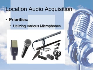 Location Audio - Mixer Cart
• UHF Wireless ReceiversUHF Wireless Receivers
• UHF Wireless TunersUHF Wireless Tuners
• HDR Backup RecorderHDR Backup Recorder
• Camera #1 MonitorCamera #1 Monitor
 