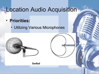 Location Audio - Mixer Cart
• UHF Wireless ReceiversUHF Wireless Receivers
• UHF Wireless TunersUHF Wireless Tuners
• HDR Backup RecorderHDR Backup Recorder
• Camera #1 MonitorCamera #1 Monitor
• Computer MonitorComputer Monitor
• Camera #2 MonitorCamera #2 Monitor
 