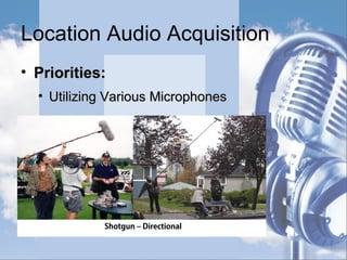Location Audio - Mixer Cart
• UHF Wireless ReceiversUHF Wireless Receivers
• UHF Wireless TunersUHF Wireless Tuners
• HDR Backup RecorderHDR Backup Recorder
• Camera #1 MonitorCamera #1 Monitor
• Computer MonitorComputer Monitor
• Camera #2 MonitorCamera #2 Monitor
• 8 Channel Mixer8 Channel Mixer
 