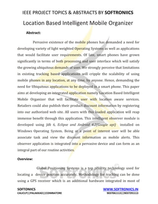 IEEE PROJECT TOPICS & ABSTRACTS BY SOFTRONIICS | PDF