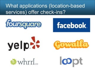 What applications (location-based
services) offer check-ins?
 