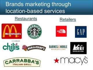 Brands marketing through
location-based services
   Restaurants     Retailers
 