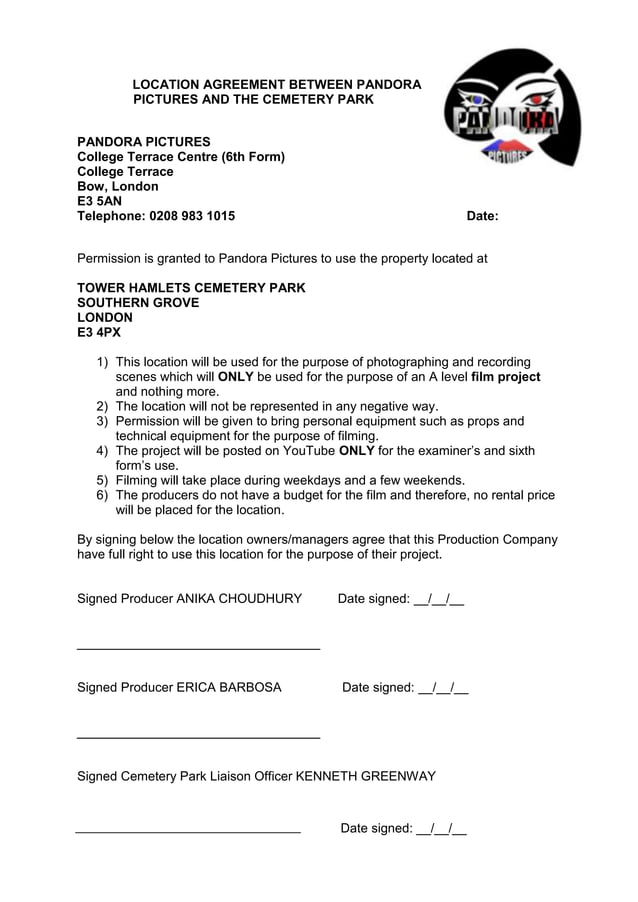 Location contract customised PDF