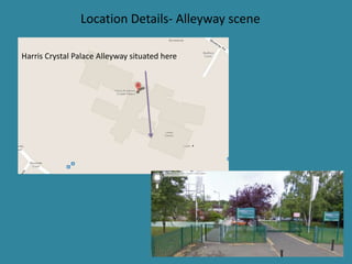 Location Details- Alleyway scene

Harris Crystal Palace Alleyway situated here
 