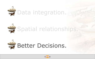 Data integration.
Spatial relationships.

Better Decisions.
Create harmony between data and applications

 