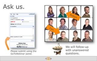 Ask us.

Please submit using the
GoToWebinar panel.

We will follow-up
with unanswered
questions.

Create harmony between data and applications

 
