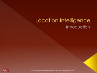 Location Intelligence Introduction 1 2009 Copyright: Insight Information & Consulting Services, Inc. 