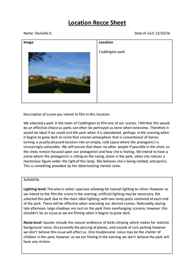 Location recce sheet | PDF