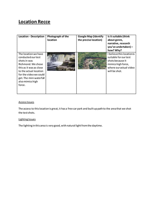 Location recce template | DOCX